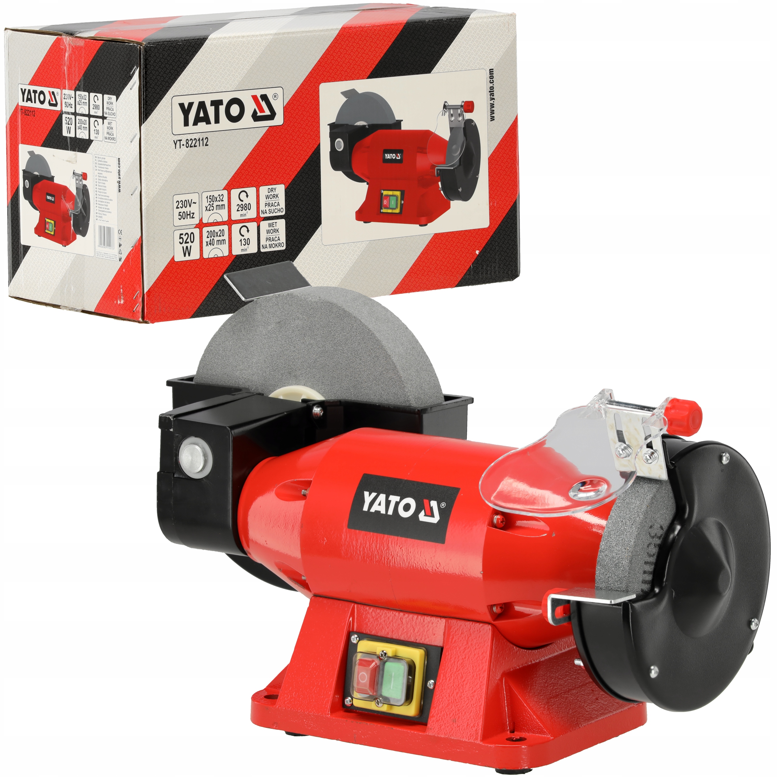 Szlifierka Stołowa Yato Dwutarczowa Do Ostrzenia 520W 150mm 200mm Podwójna