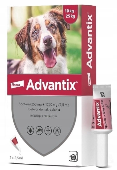 Advantix Spot On krople na pchły kleszcze dla psa 10-25 kg 2,5ml x 4sztuki