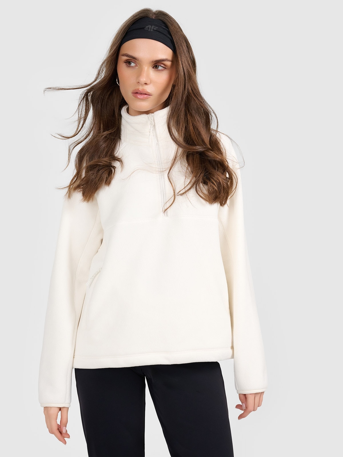 4F Dámská fleecová mikina regular bez kapuce béžová S