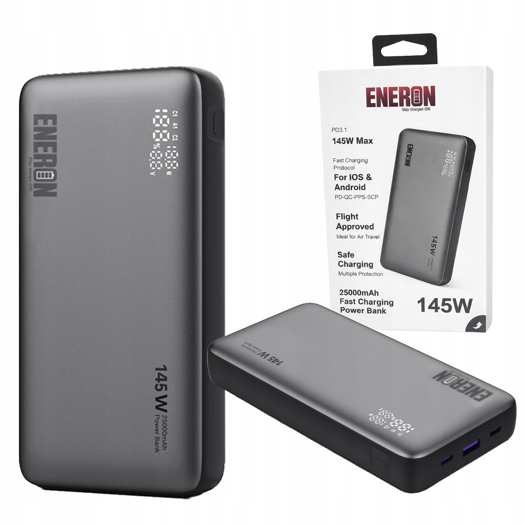 Powerbanka Rychlé Nabíjení 25000 mAh 3x Usb/usb-c 145W pro Notebook/telefon