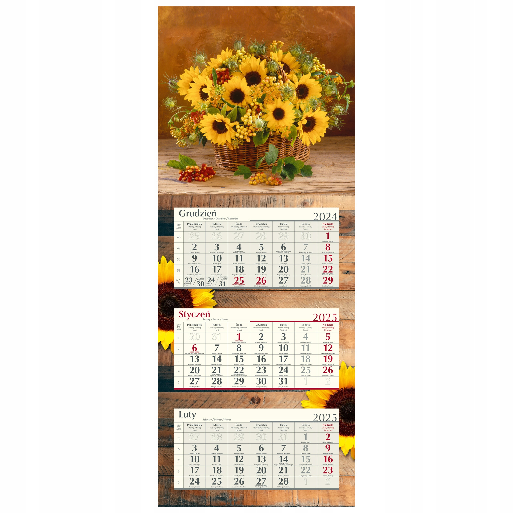 kalendarz trójdzielny 2025 21- SŁONECZNIKI-WINOGRONA