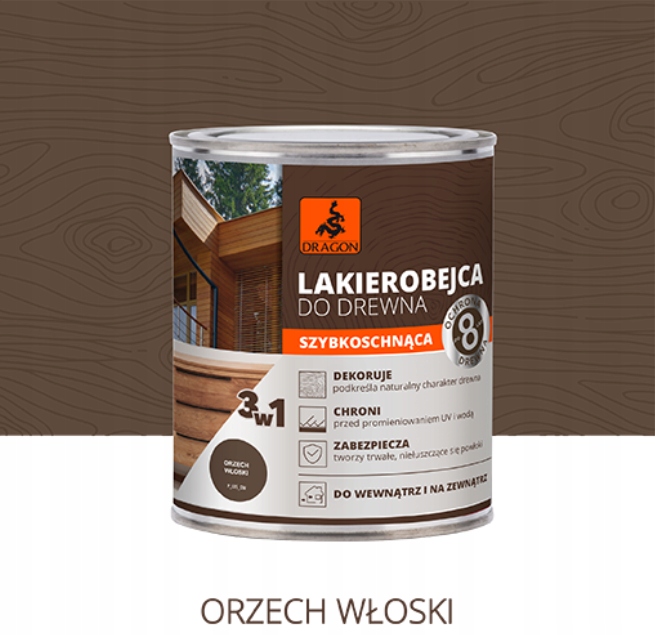 Lakierobejca Do Drewna Szybkoschnąca 3W1 Dragon 5 l Orzech Włoski