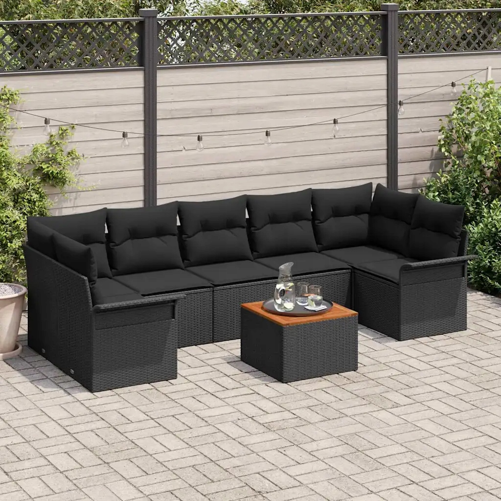 Sada zahradních pohovek 8 pcs Černá Poly ratan Černá 3347296