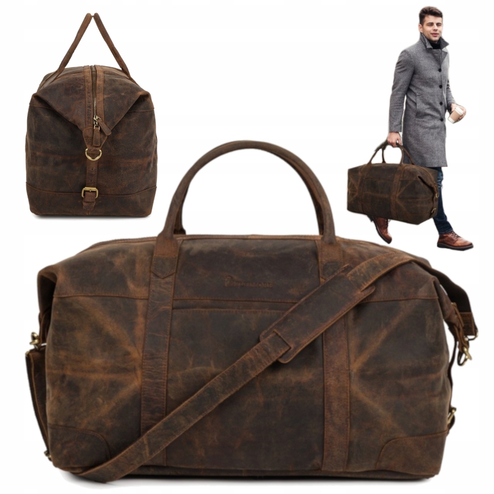 Torba Podróżna Skórzana Weekendowa Ekskluzywna Brązowa Skóra Beltimore X55