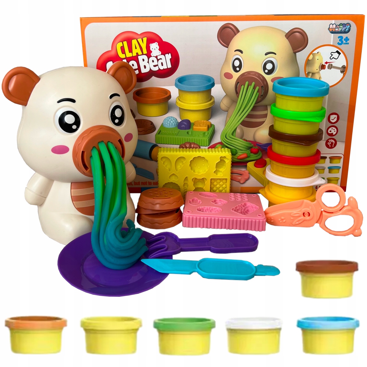 CIASTOLINA MASA PLASTYCZNA maszynka makaronowa zestaw AKCESORIA SŁODKI MIŚ