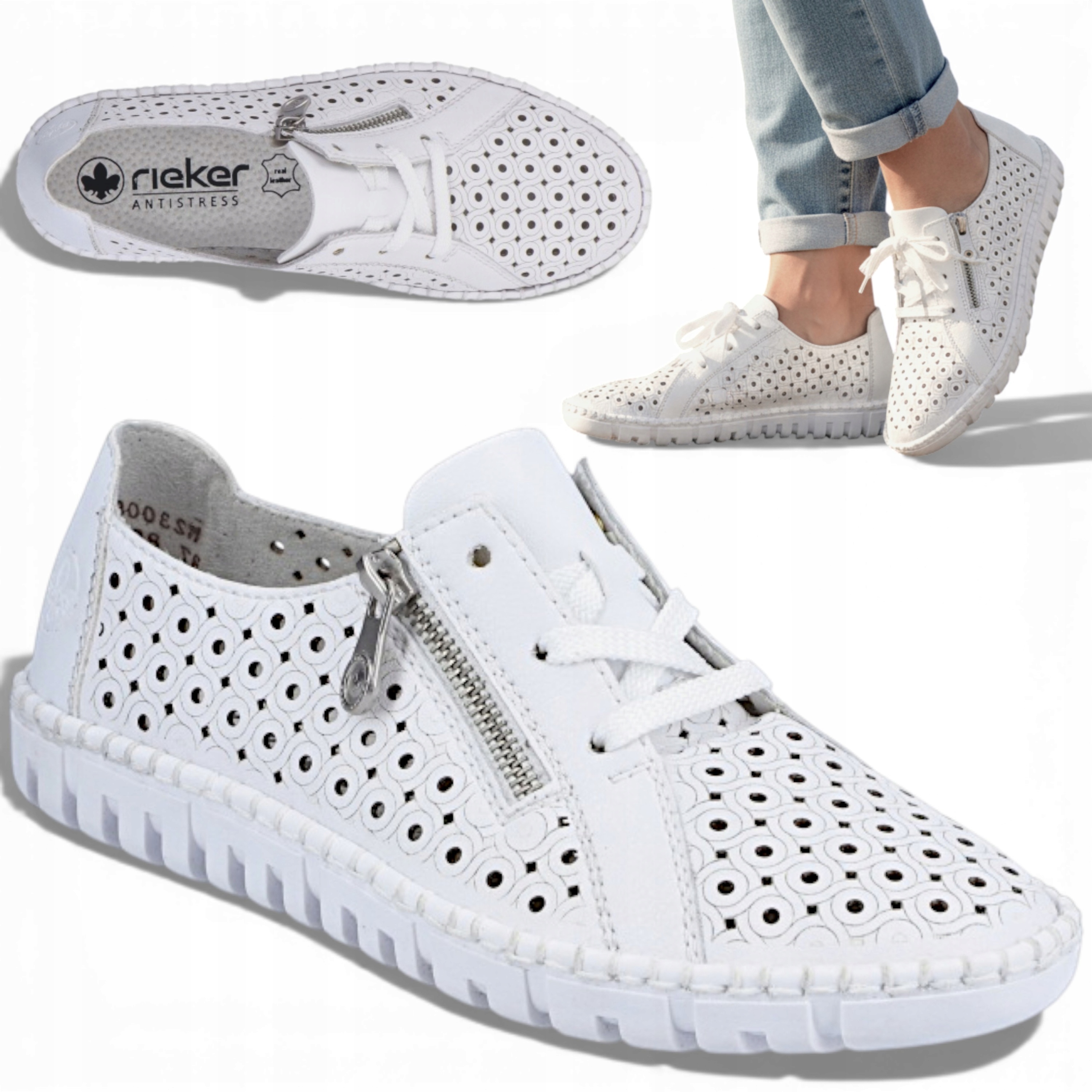 38 Rieker Tenisky Přírodní kůže Ploché Prodyšné Lehké Šněrovací