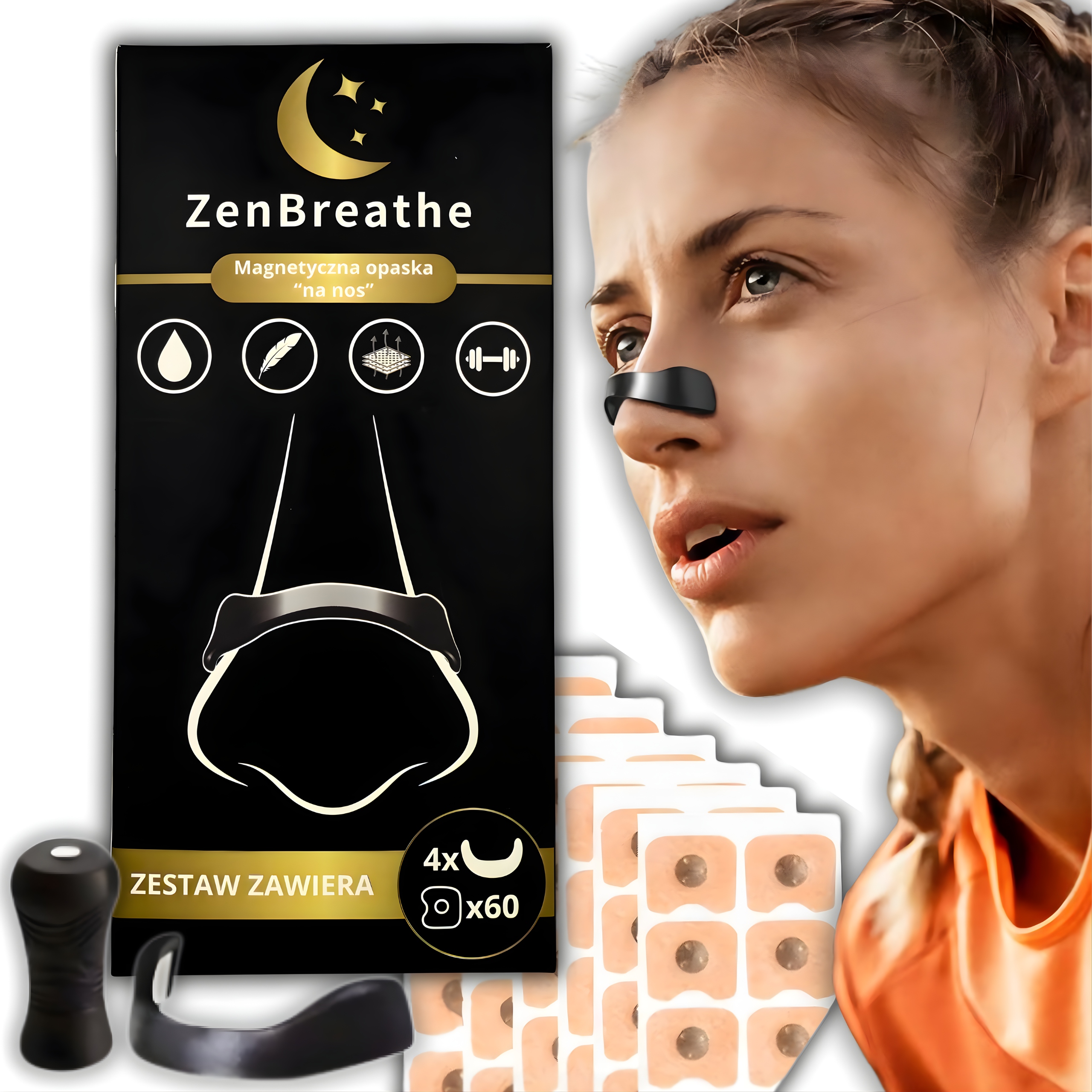 OPASKA MAGNETYCZNA KLIPS NA NOS ODDYCHANIE CHRAPANIE SEN SPORT ZENBreathe
