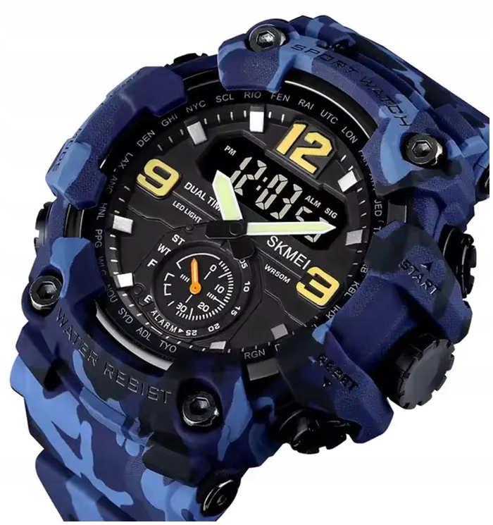 Pánské hodinky Skmei elektronický vojenský sportovní řemínek s mnoha funkcemi