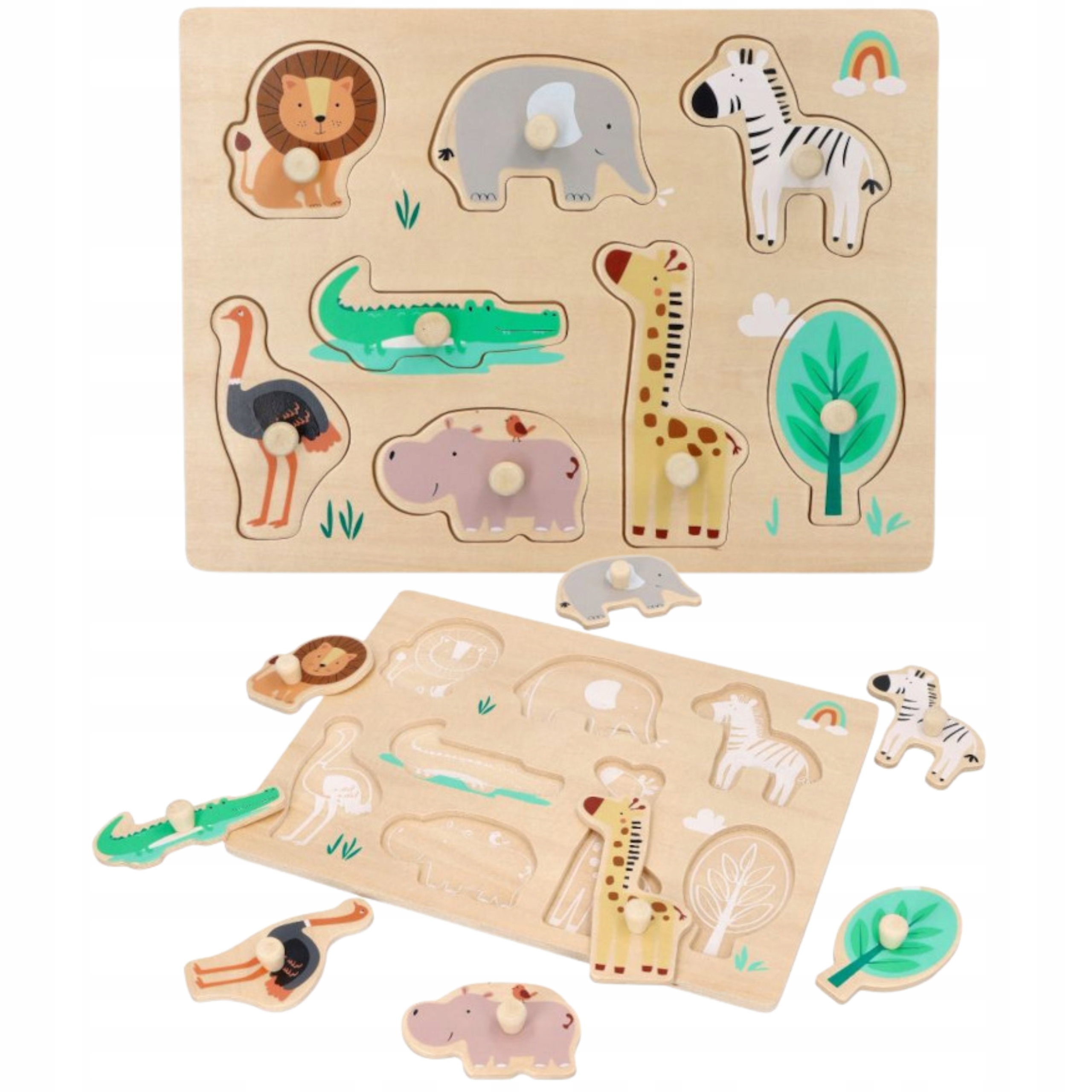 Adam Toys Układanka drewniana puzzle z uchwytami zabawka dla dzieci Safari-Zdjęcie-0