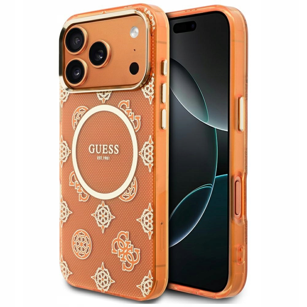 Pouzdro Guess IML Peony Dot MagSafe pro iPhone 17 Pro Max, oranžové