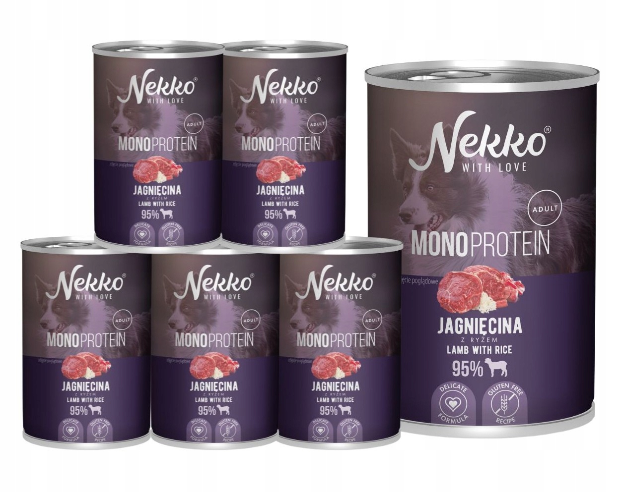 Nekko Monoprotein vlhké krmivo pro psy Jehněčí rýže 6x400g