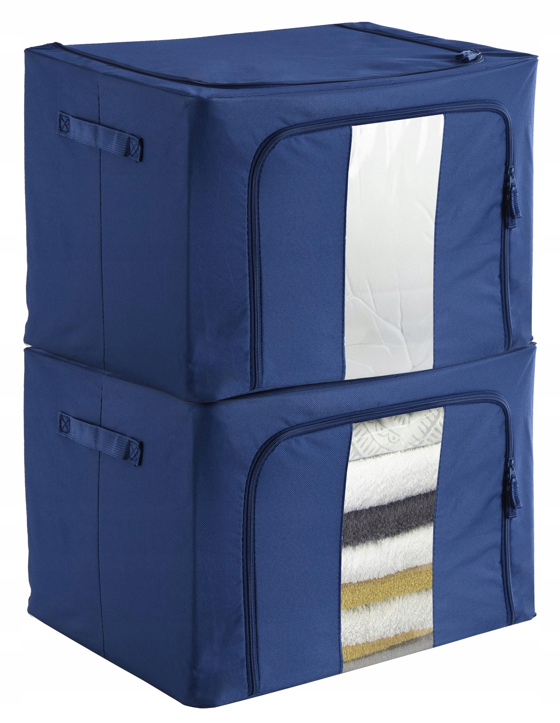 POKROWIEC USZTYWNIANY ZE STELAŻEM ORGANIZER NA KOŁDRĘ POŚCIEL UBRANIA 60L Kolor odcienie niebieskiego