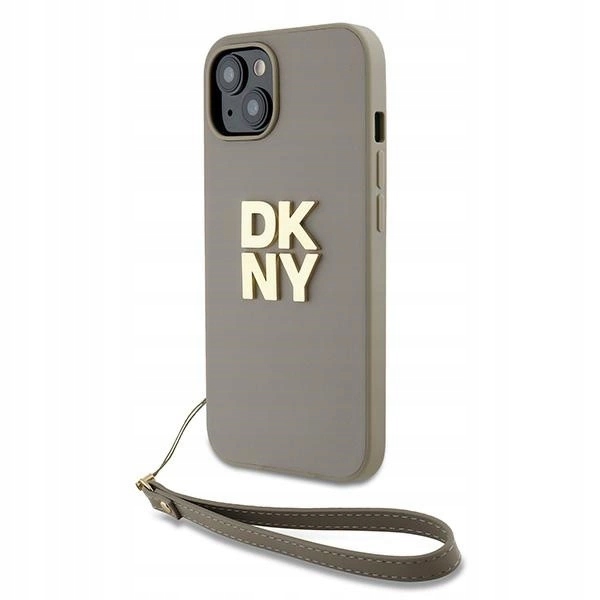 Pouzdro Dkny Wrist Strap Stock Logo pro iPhone 15 14 13 béžové