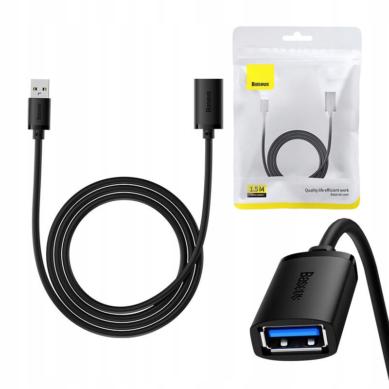 BASEUS KABEL PRZEDŁUŻACZ ADAPTER PRZEJŚCIÓWKA USB 3.0 MĘSKI DO ŻEŃSKI, 1.5M