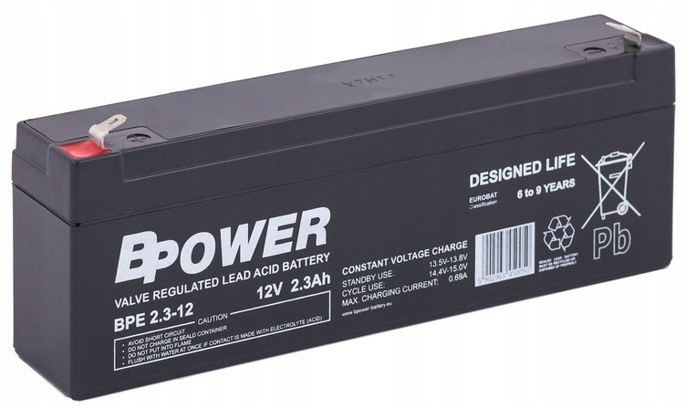 BPE2.3-12 12V 2,3AH Mocny Akumulator Agm Do Biur Bufor Komputer Laptop Cctv