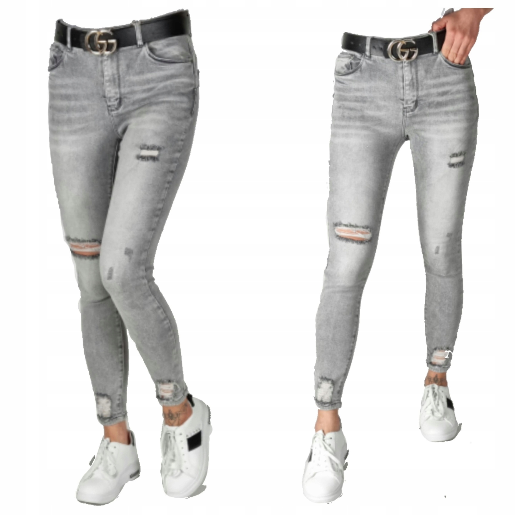 M.sara Spodnie Szare Jeansowe Z Dziurami Plus Size 34/2XL