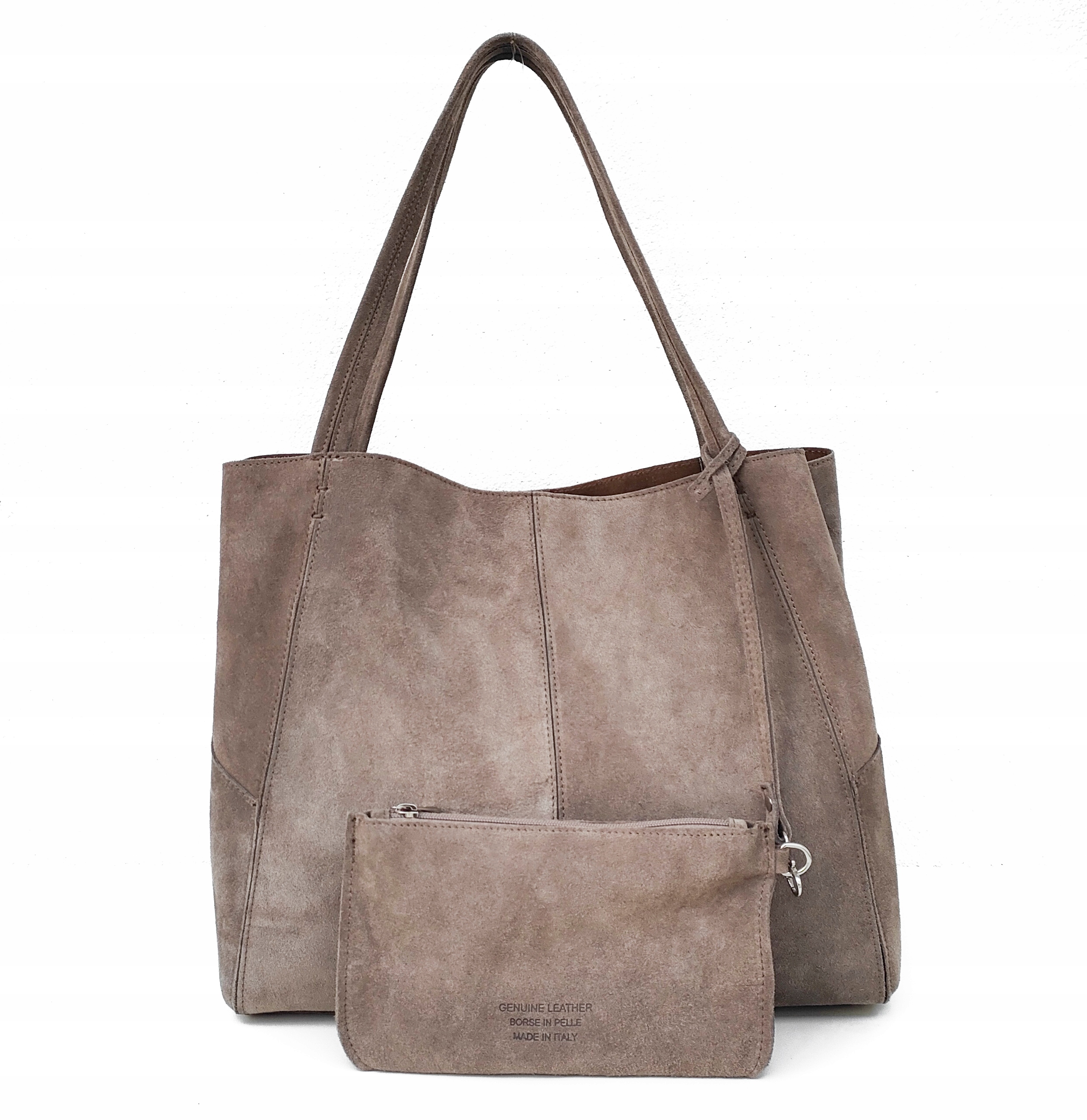 Maxi shopper torba skóra zamszowa beżowa taupe