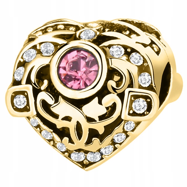 Zlatý Charms Srdce v Zirkony se srdíčkem zirkonem Stříbro 925