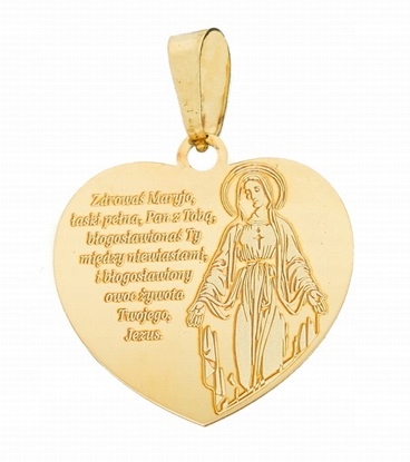Zlatá přívěsek s Pannou Marií Modlitba „Zdrávas Maria“ 585 Svaté Přijímání Křest