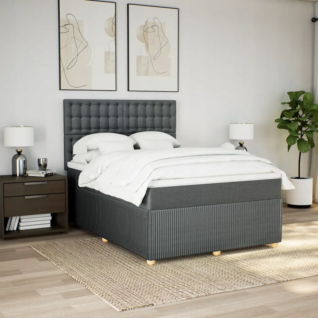 vidaXL Box spring postel s matrací tmavě šedá 160x200 cm textil