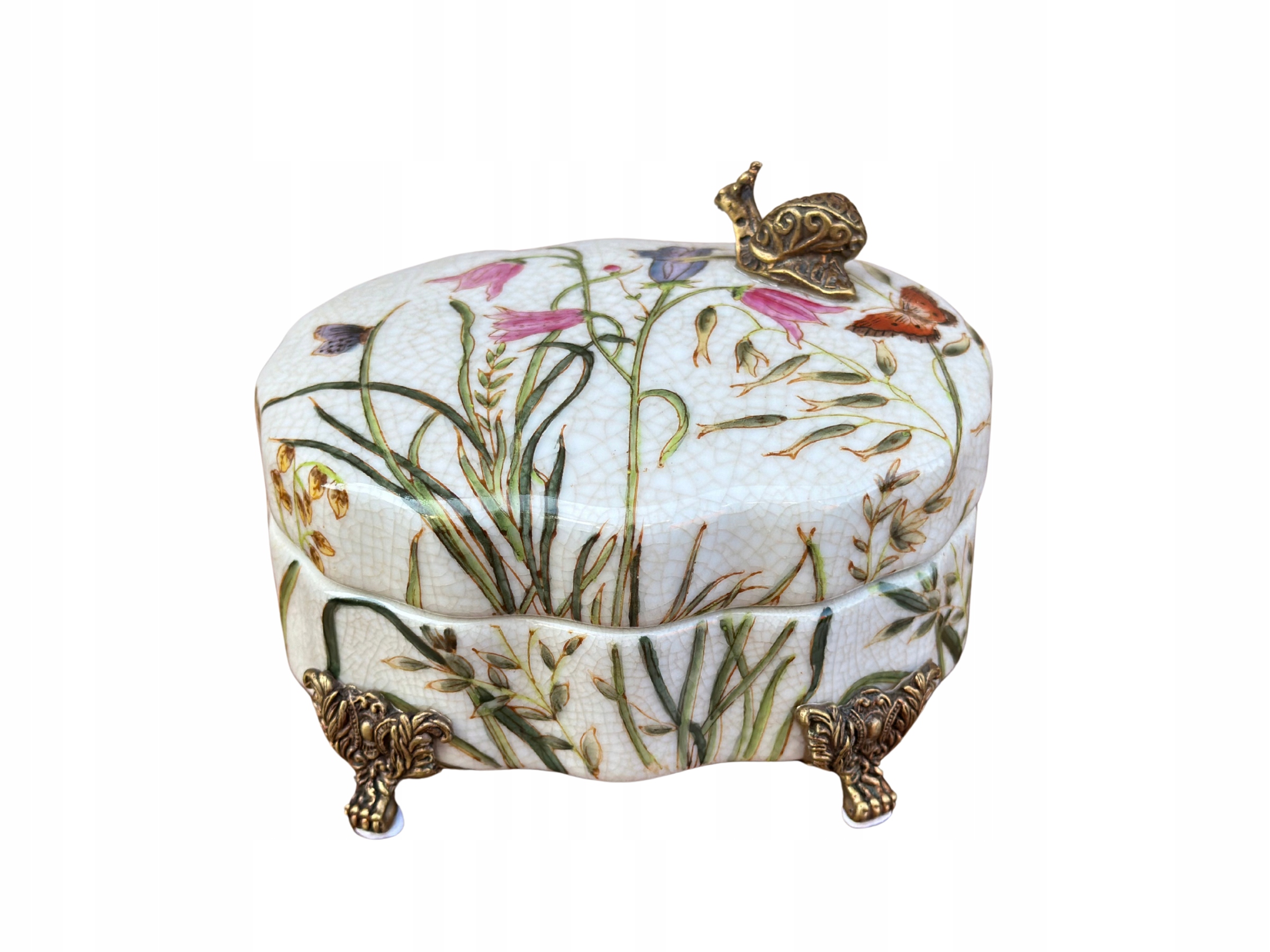 SZKATUŁKA ZE ŚLIMAKIEM PORCELANA Z BRĄZEM SYGNOWANA