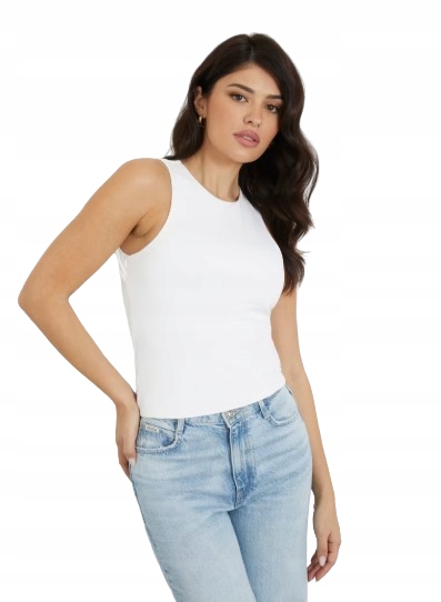 Guess Bílý Hladký Top S Širokými Ramínky XL Gme