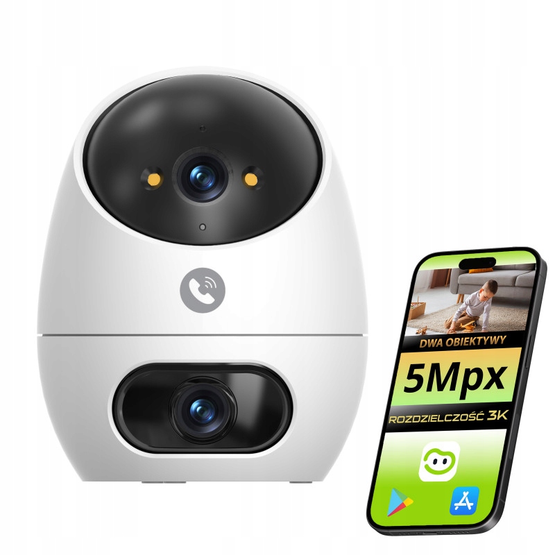 Wifi Rotačná Kamera Vnútorná Dvojitý Objektív 3K 5Mpx Kamera Do Domácnosti