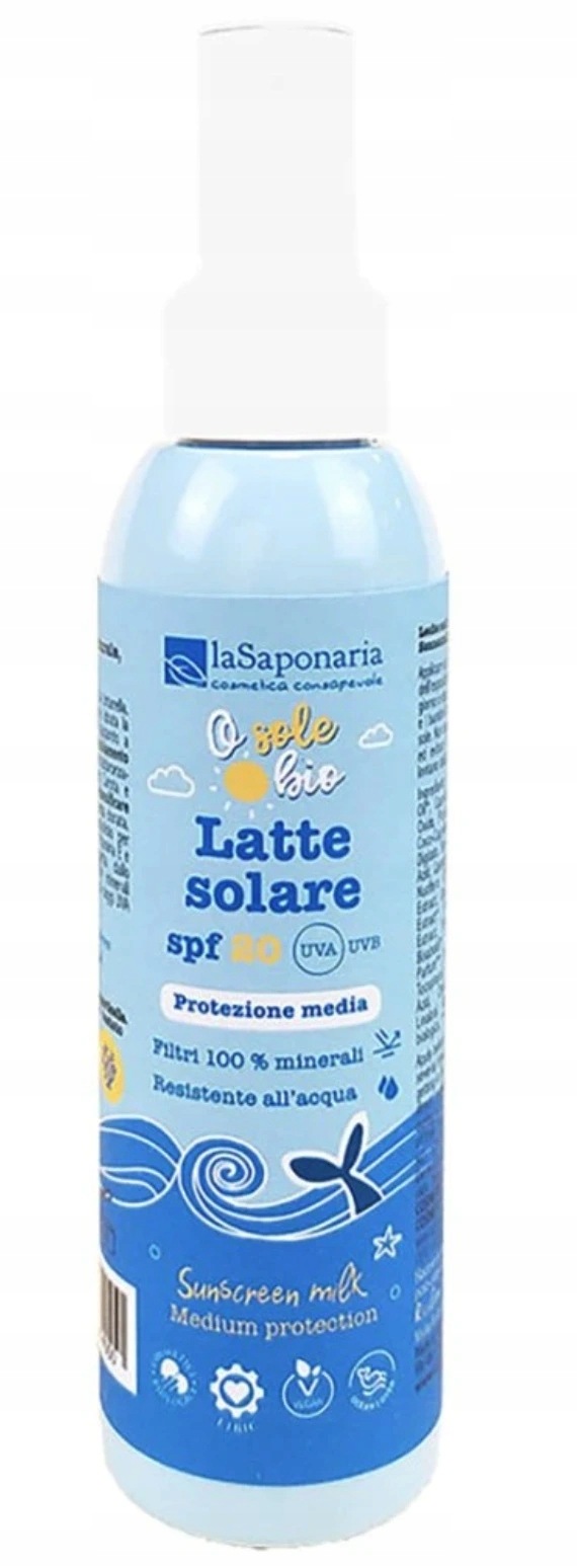 laSaponaria Latte Solare, opalovací mléko Spf 20, Bio, 125 ml