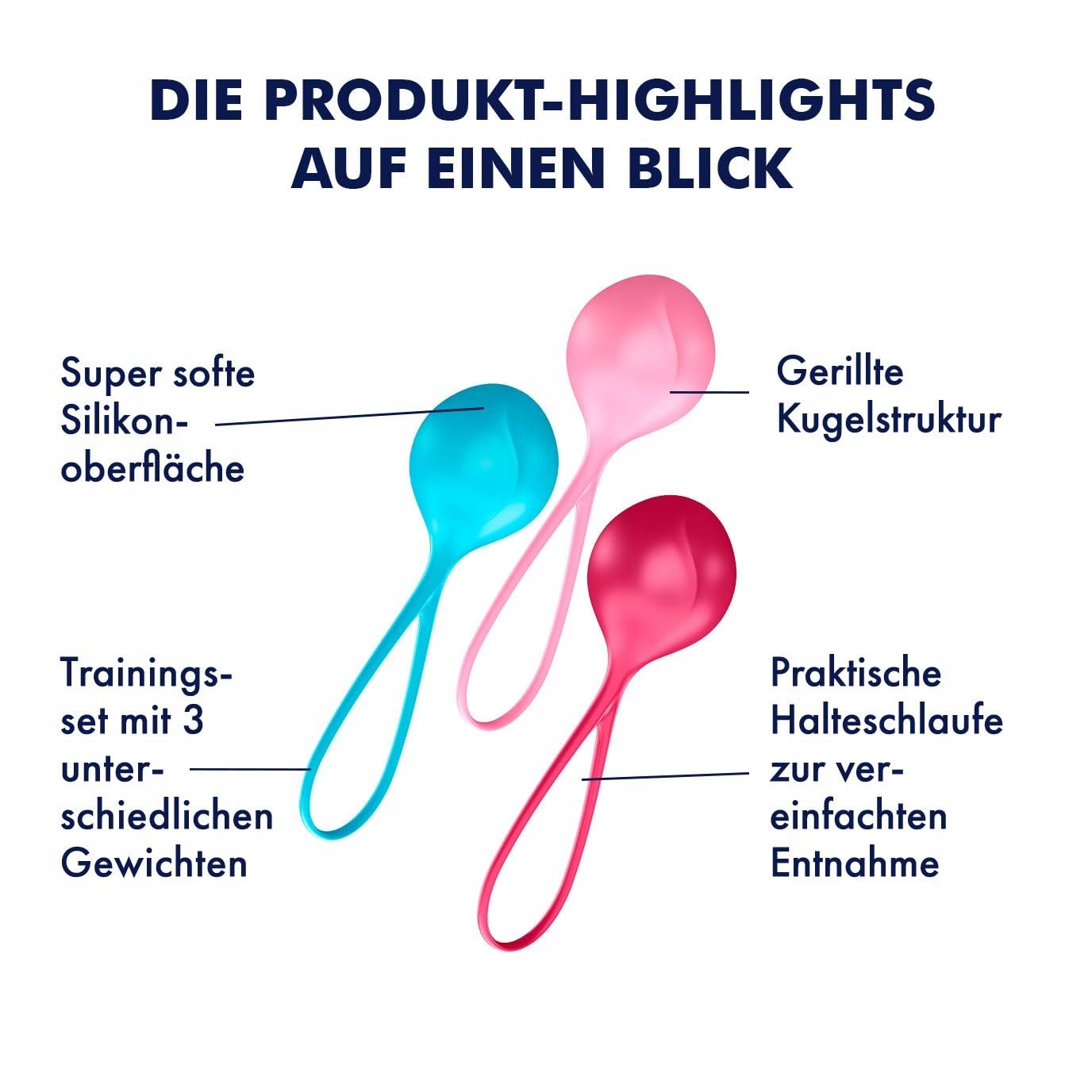 SATISFYER Kulki Gejszy Treningowe Zestaw 3 Kule Kegel Dla Kobiet Silikon — miniatura 3