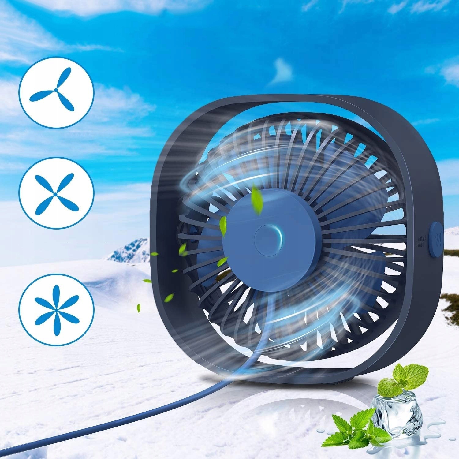 WIATRAK WENTYLATOR PRZENOŚNY BIURKOWY USB CICHY 3 PRĘDKOŚCI OBROTOWY 360 Liczba trybów prędkości 3