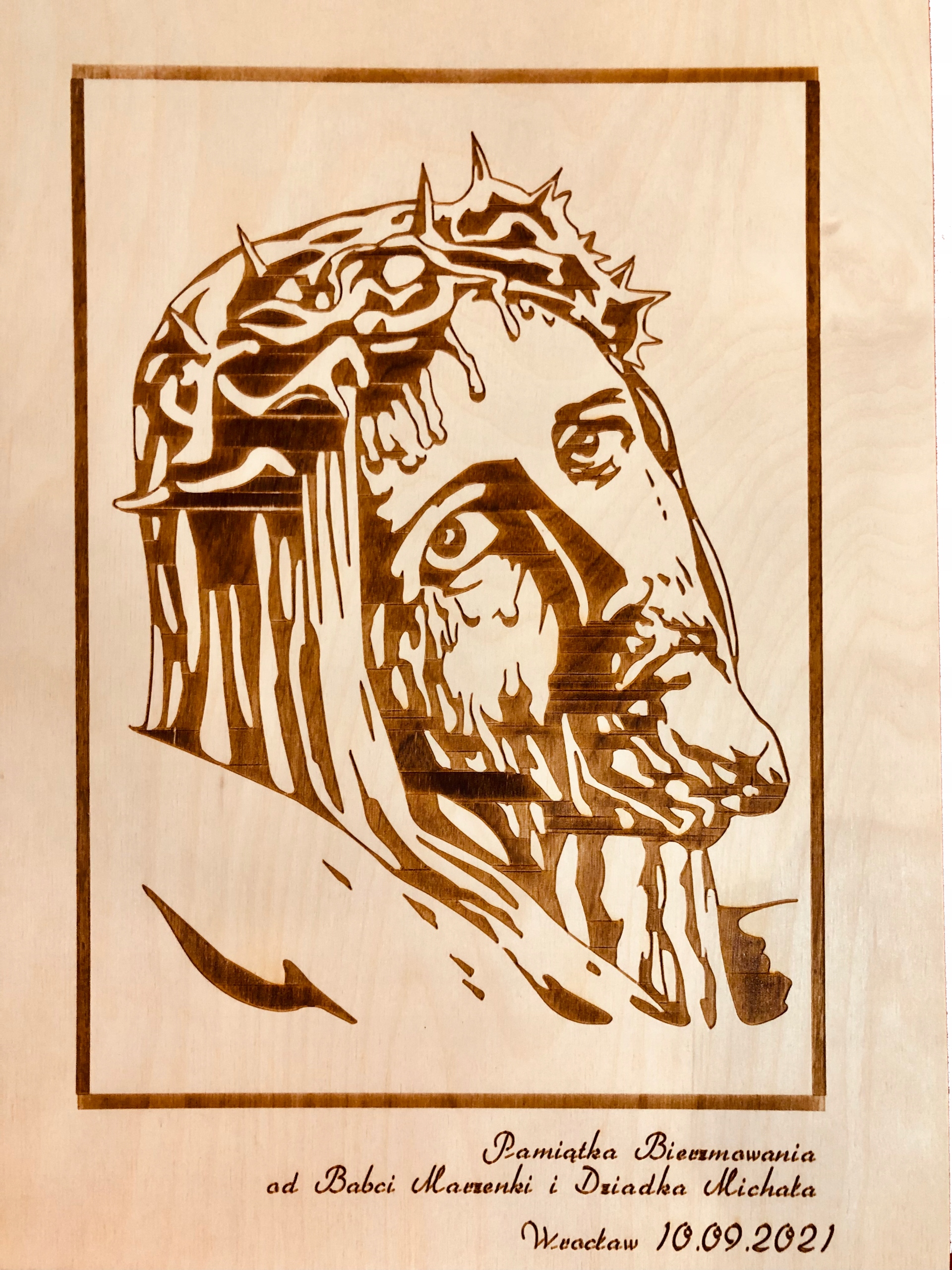 Obraz Ježíše gravírovaný do dřeva