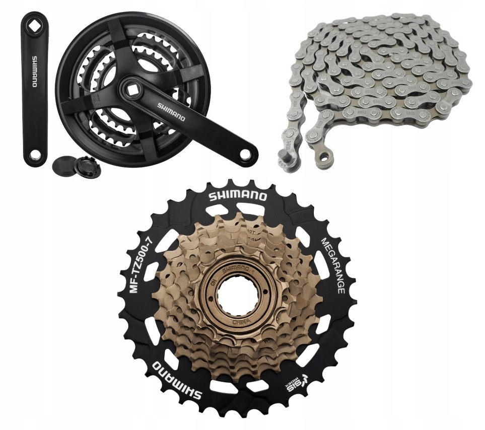 ZESTAW NAPĘDU SHIMANO 7rz KORBA 48T, WOLNOBIEG 34T, ŁAŃCUCH 3x7, NAPĘD 3x7