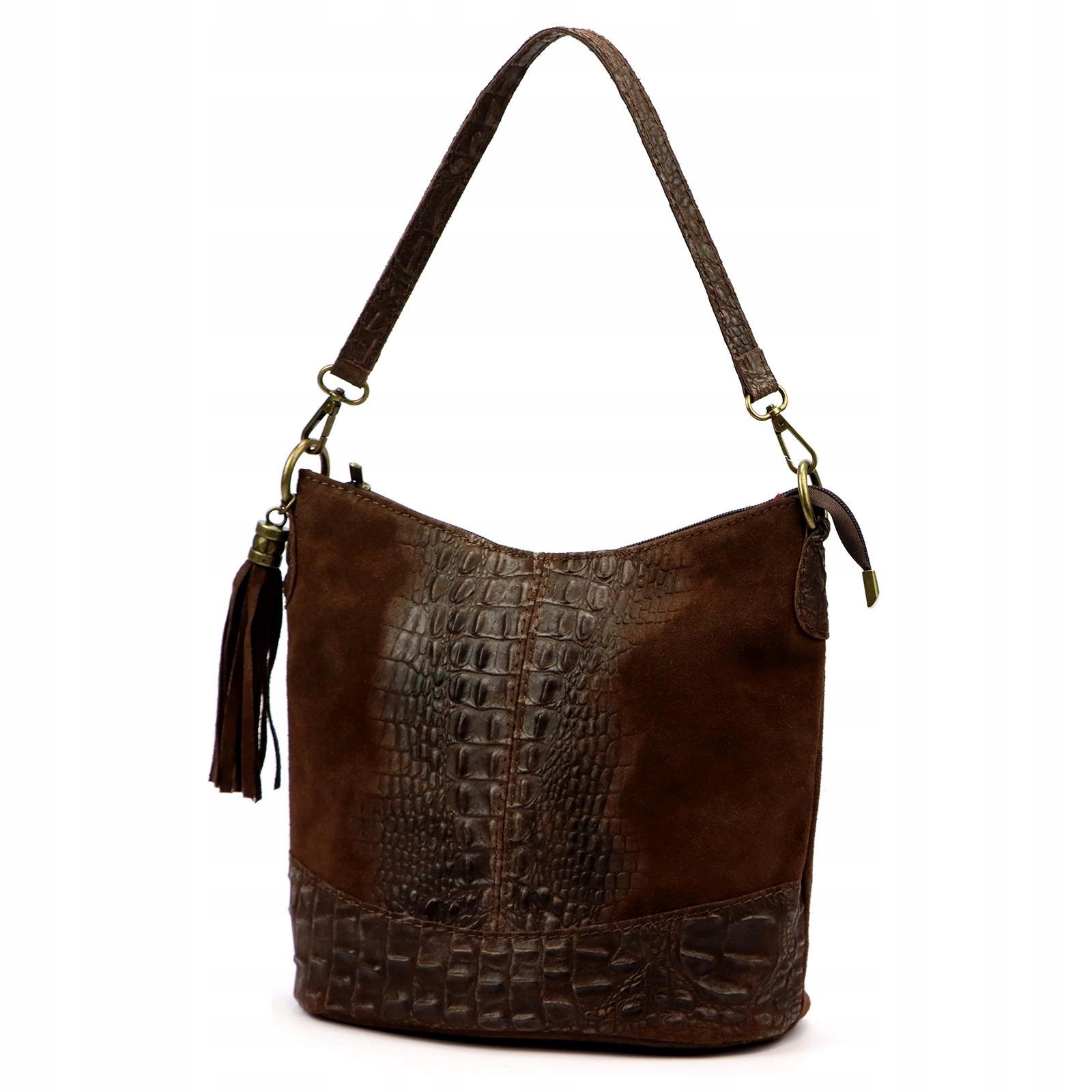 Dámská kožená taška přes rameno Luka, hnědá, croco