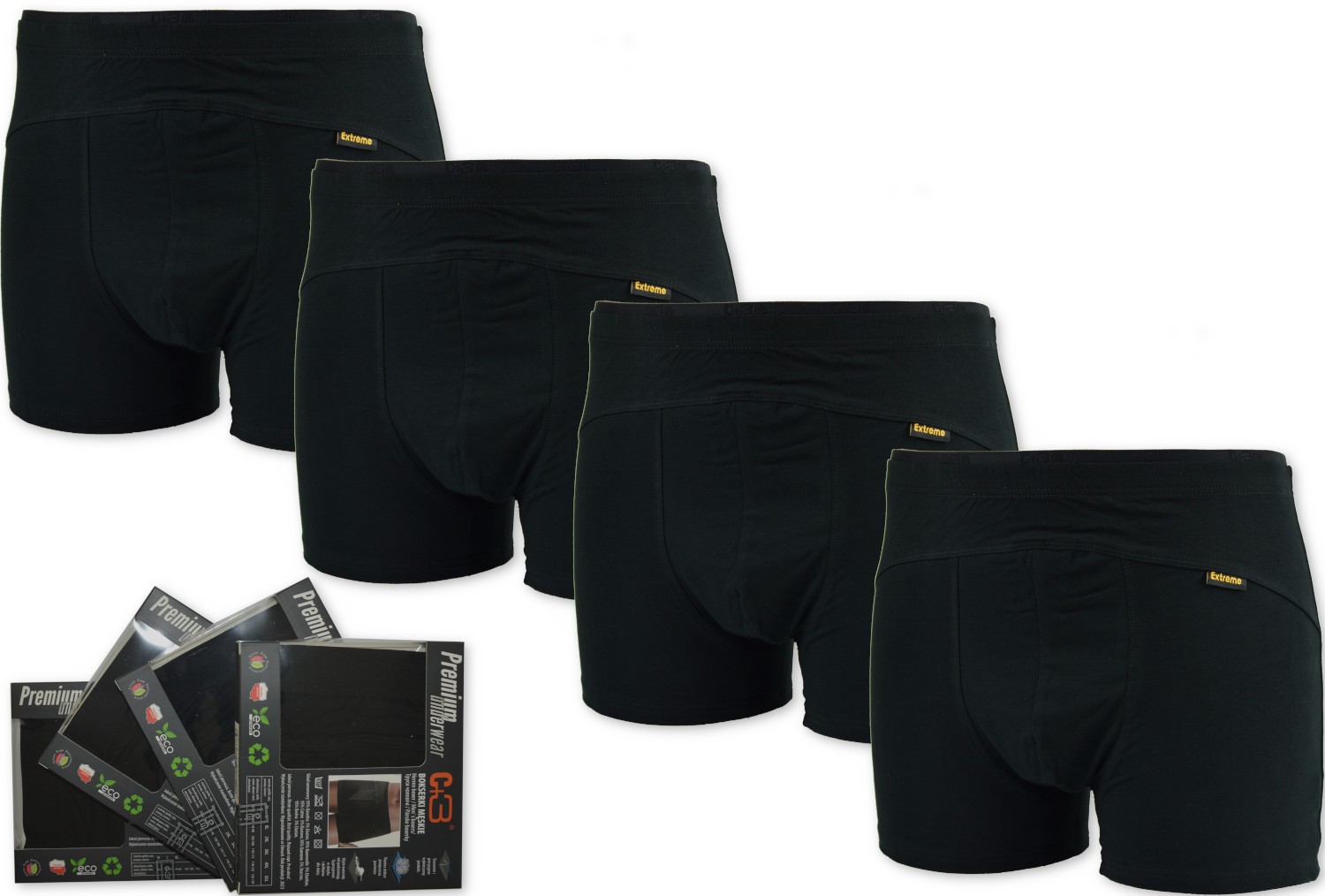 

Bokserki Premium C+3 Black Czarne 4 Sztuki XL