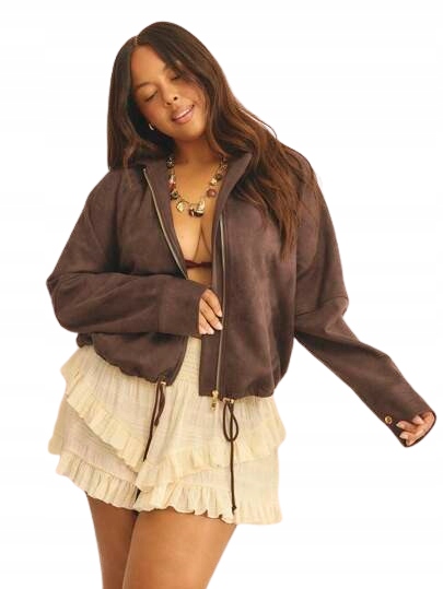 Shein Dámská Semišová Bunda Hnědá S Límcem A Zipem 52 1JC