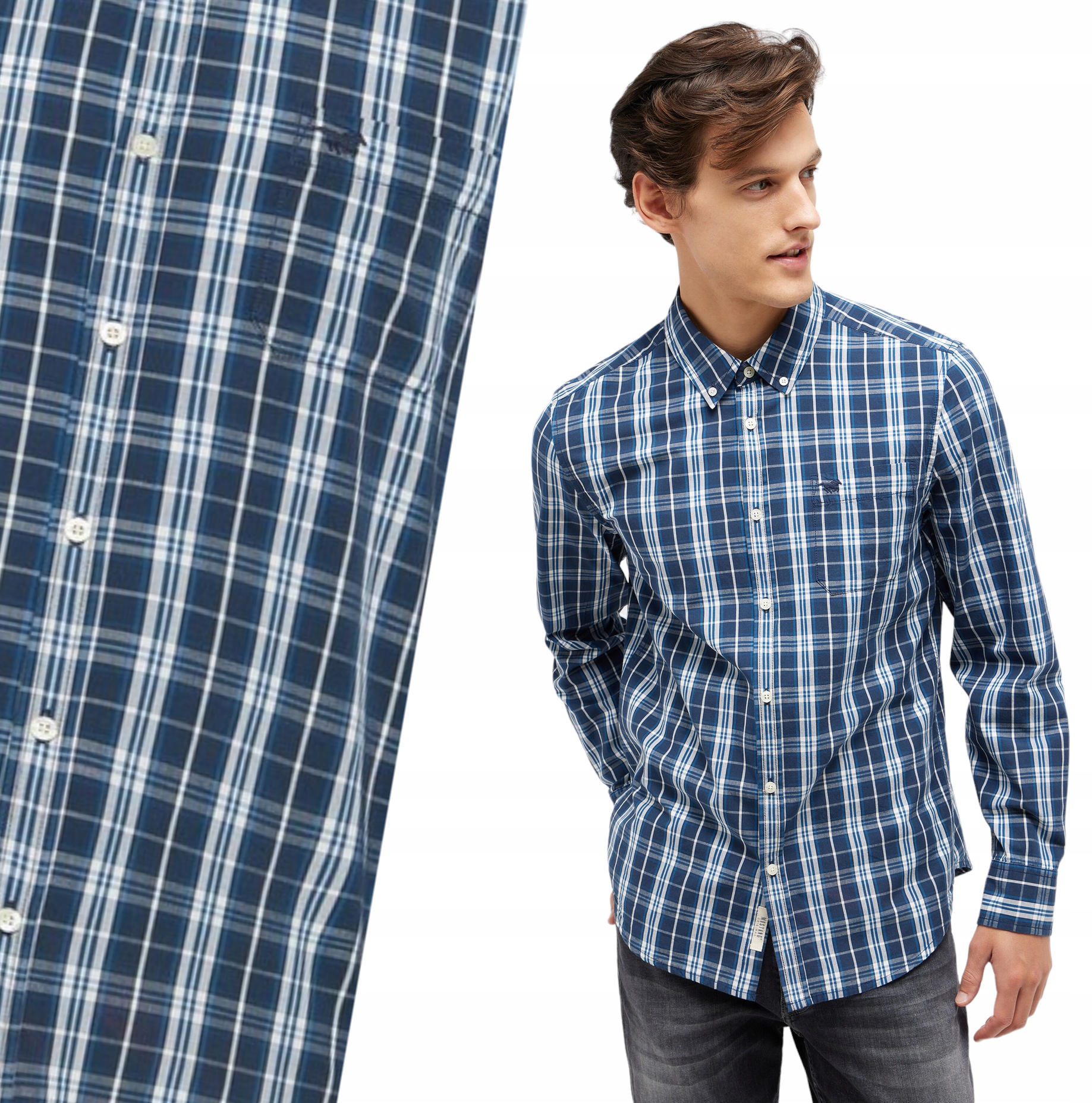 Pánská košile s dlouhým rukávem Mustang Chester Mřížka Bavlna Regular vel. M