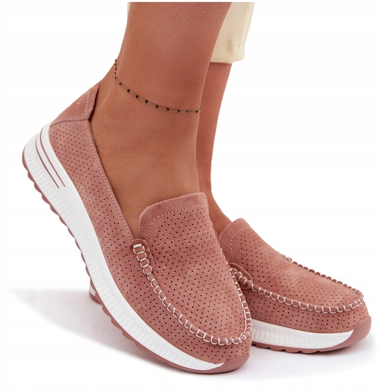 Mokasíny Dámské Polobotky Lehké Comfort Shoes Ze Semiše Jezzi Růžové 37