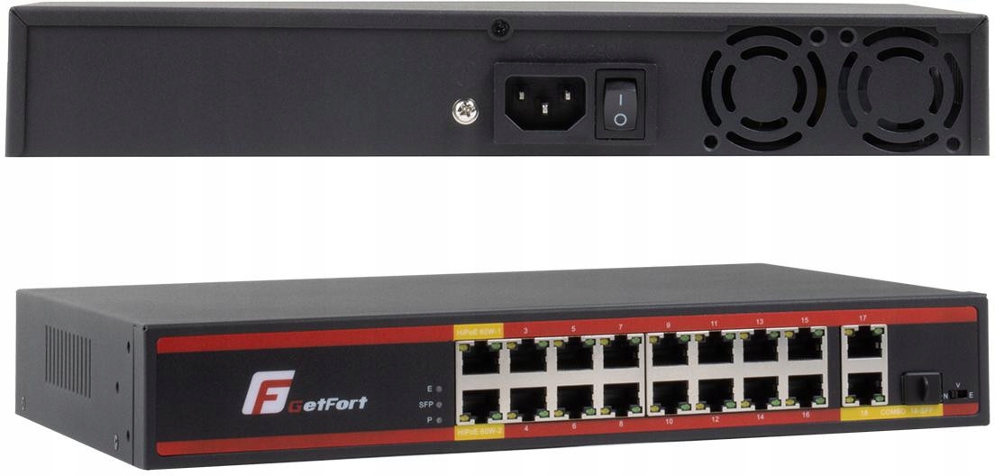 Switch GF-218G-16P-200 Getfort 16xPoE+2GE+1SFP 200W