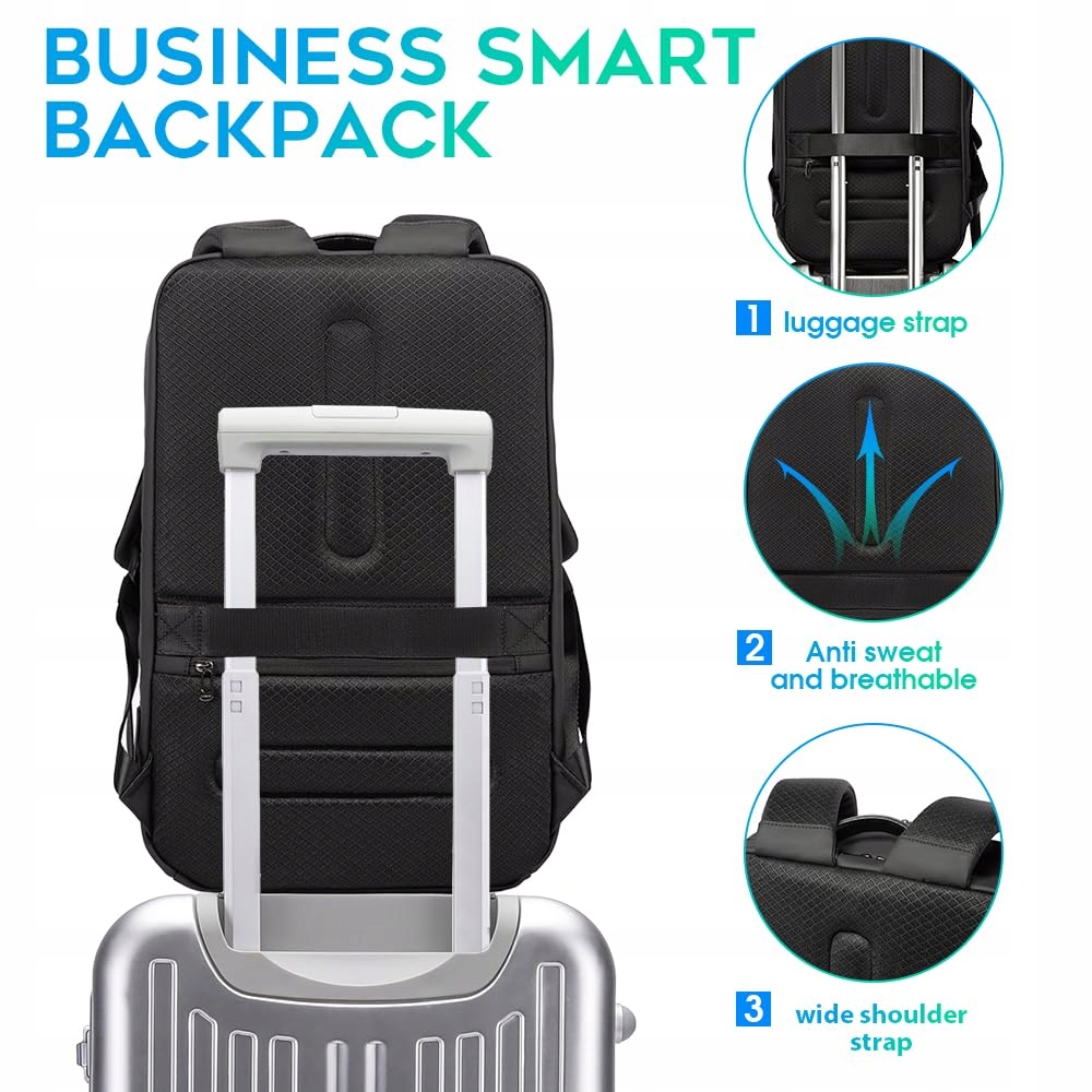 BG FUTURE AESTHETICS Plecak Biznesowy Na Laptopa 15,6-17,3 Cala USB Czarny — miniatura 5