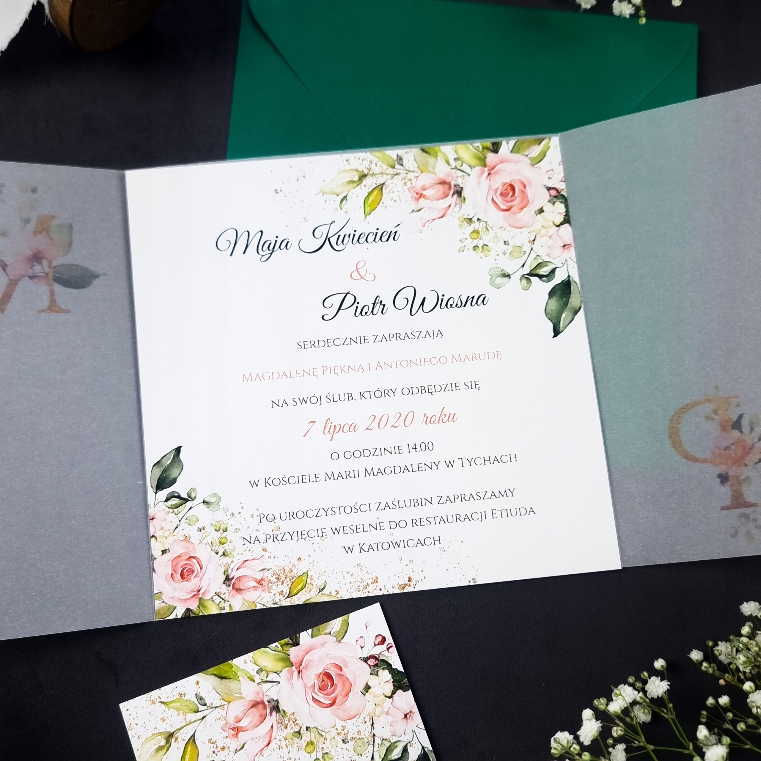 ZAPROSZENIA ŚLUBNE NA ŚLUB Z KALKĄ GLAMOUR - 2 SZT Marka inny