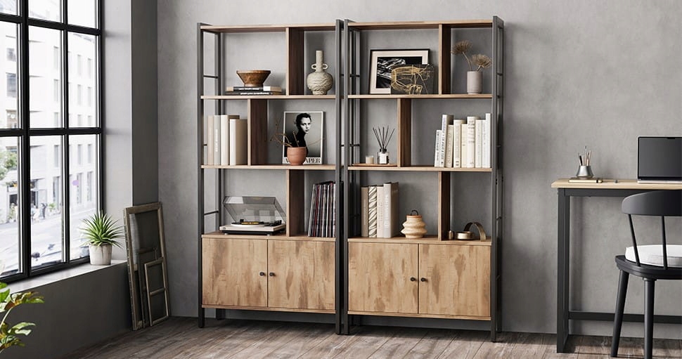 Regał z zamykaną szafką loftowy industrialny rustykalny beż Marka Zanzara