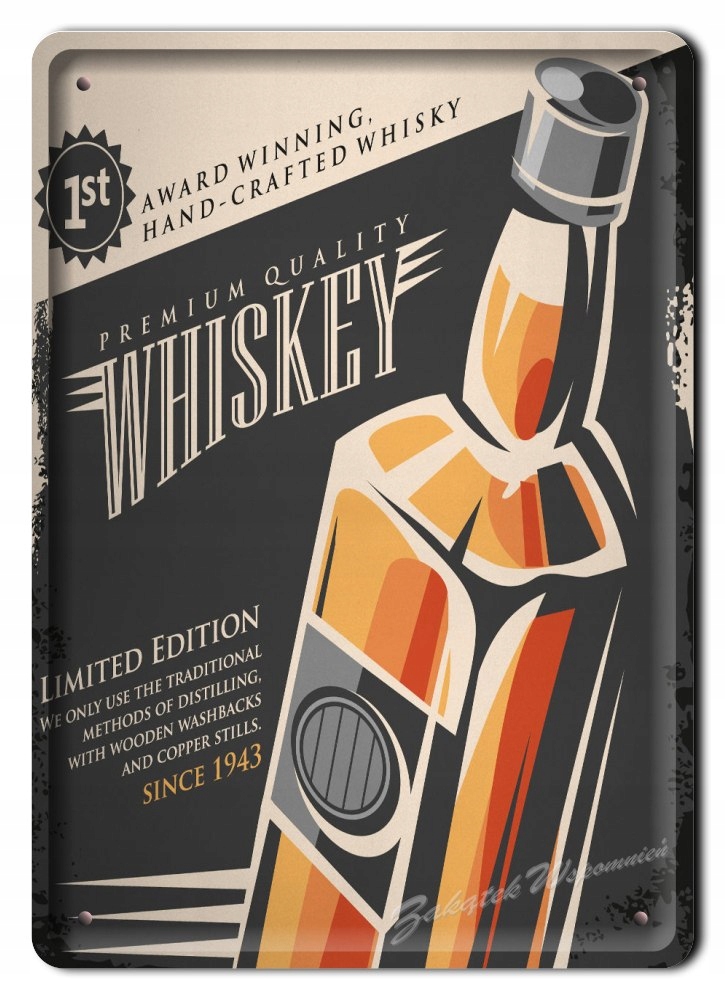 Whiskey Metalowy Szyld Plakat Vintage Retro #03854