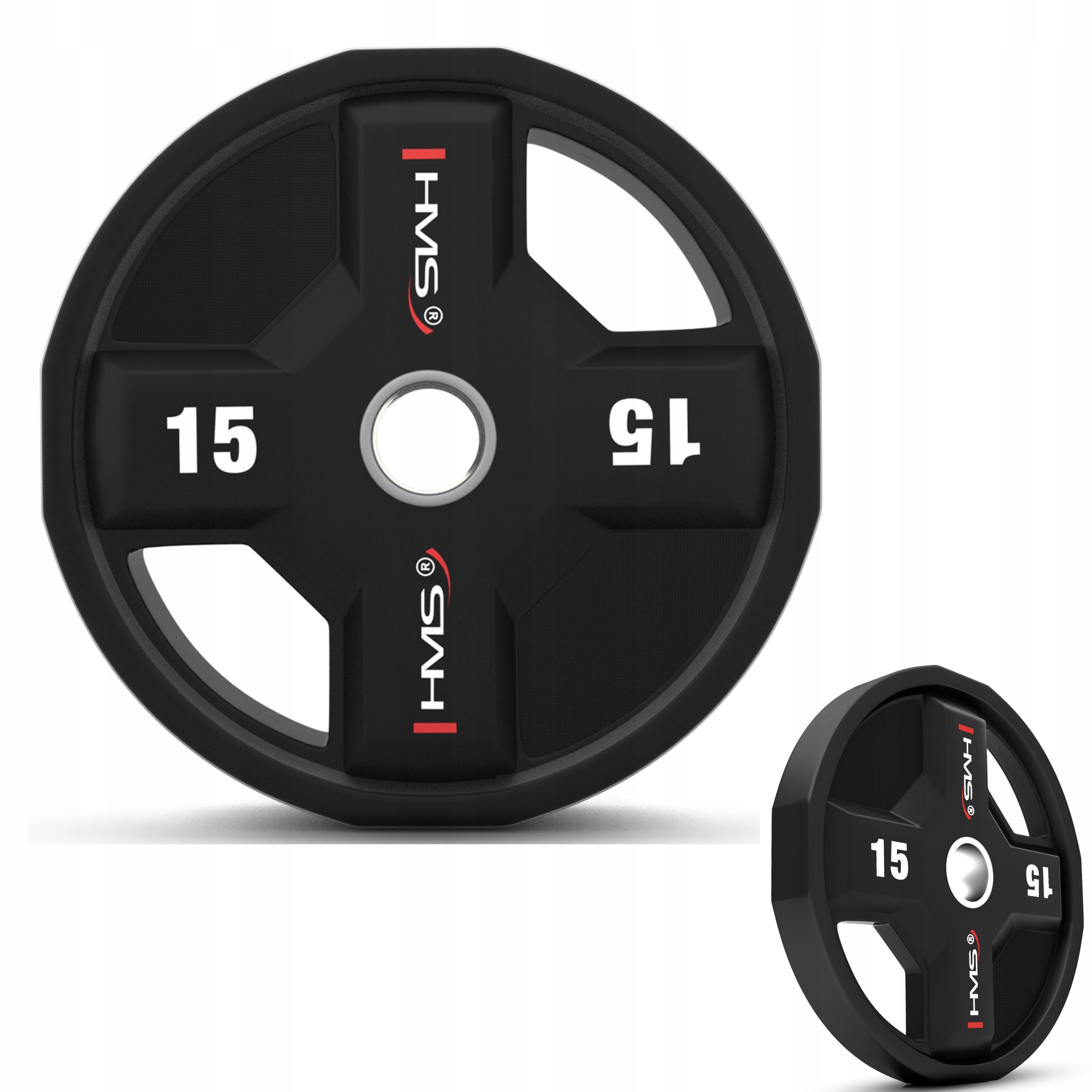 Závaží 15 kg Olympijský Hms Talíř Polyuretan Cpu 50 mm Držáky Guma