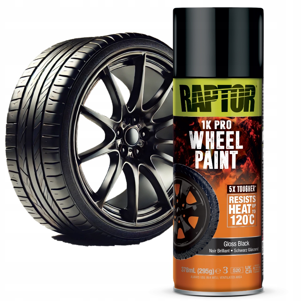 Raptor U-pol Lakier Spray Do Felg Czarny Połysk 120°C