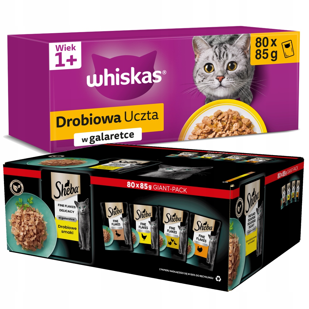 Levně Krmivo Pro Kočky 160 x 85 g Whiskas Drůbeží hostina Sheba Delicacy v želé