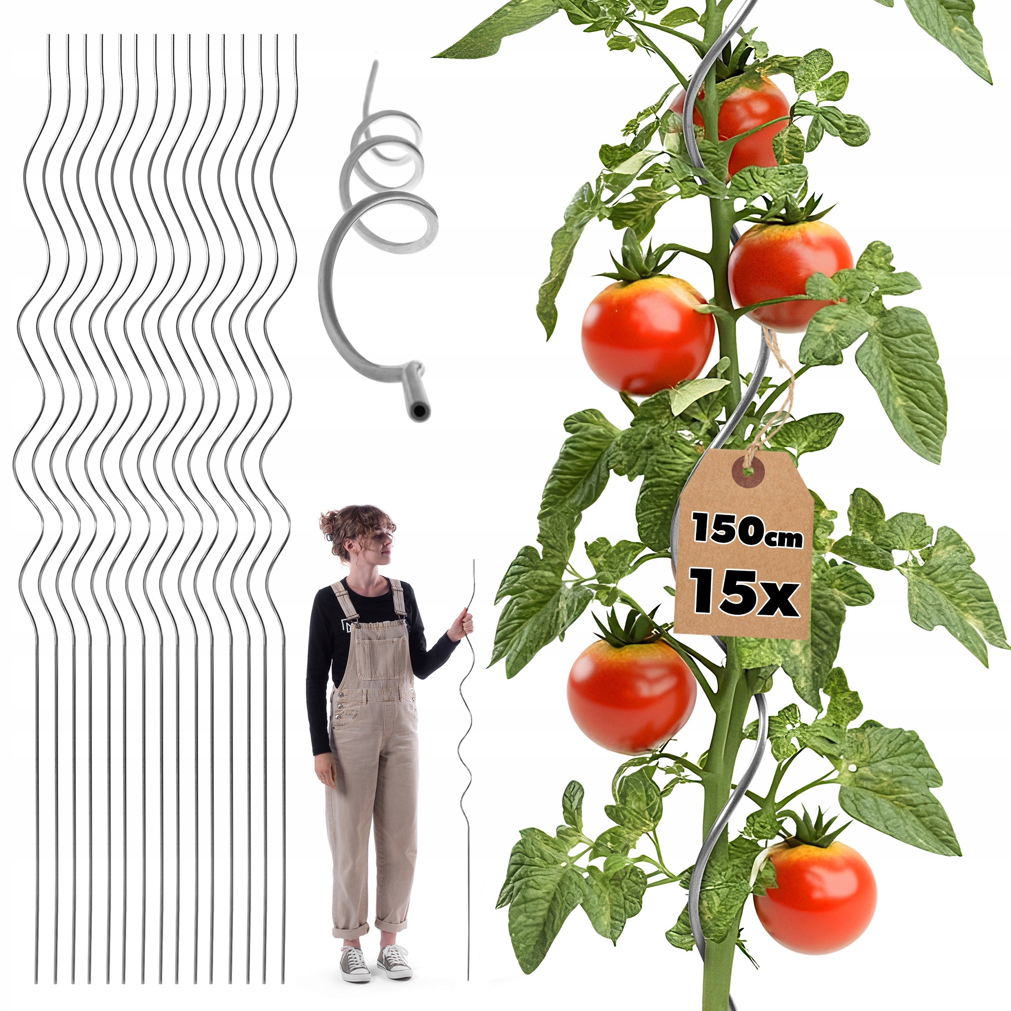 15 SZT. TYCZKI DO POMIDORÓW SPIRALNE ROŚLIN OGÓRKÓW PALIK PODPORA 150 cm