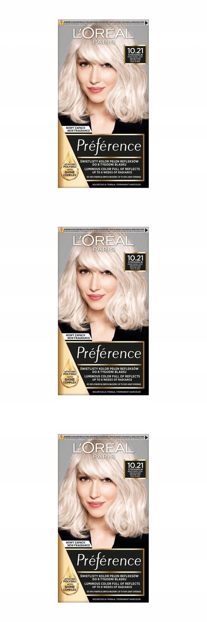 L'Oréal Preference 10.21 světle perleťově blond, 3ks