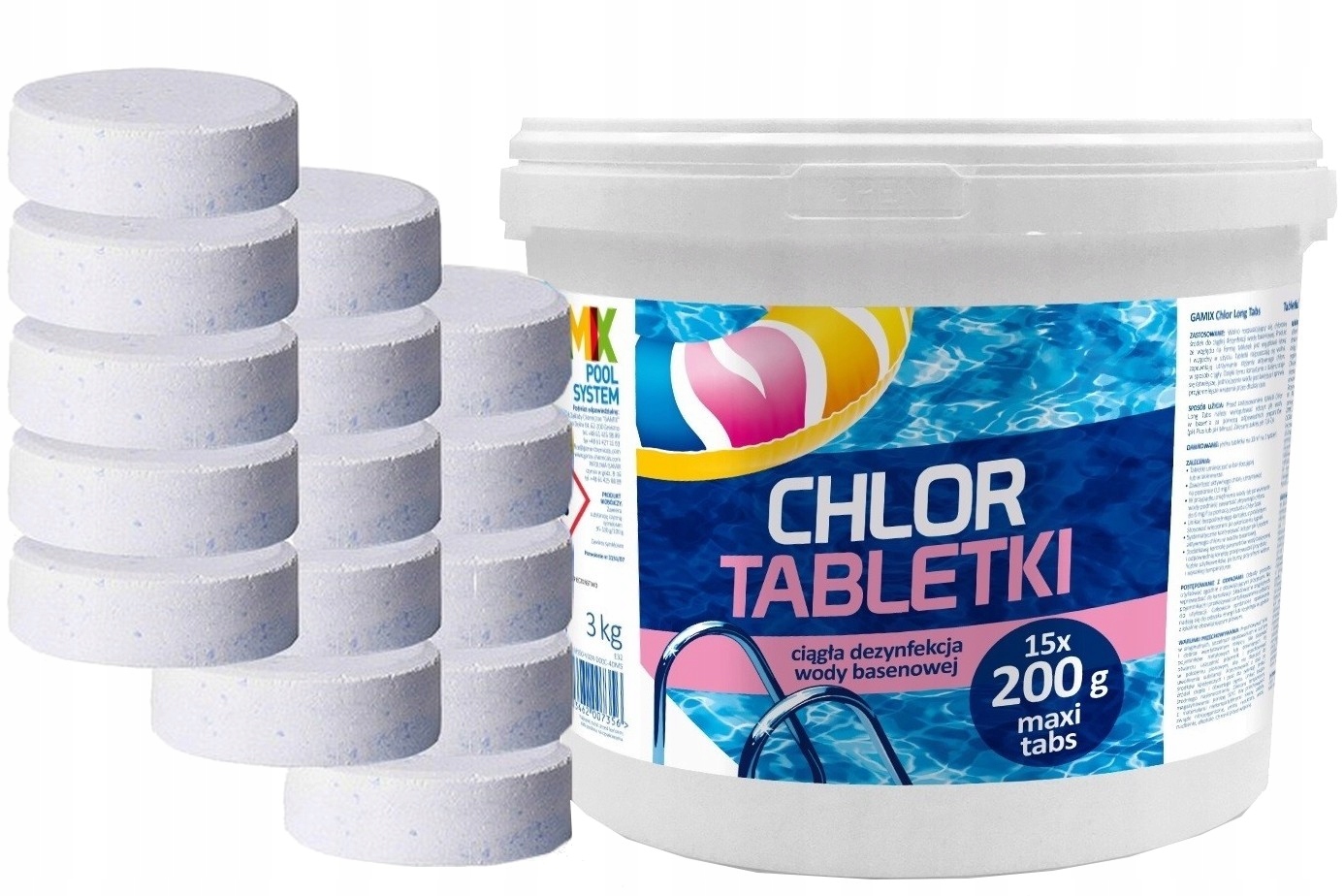 Chlor Tabletka 15 x 200g Maxi Tabletki do Basenu Wody Chemia Basenowa 3kg.