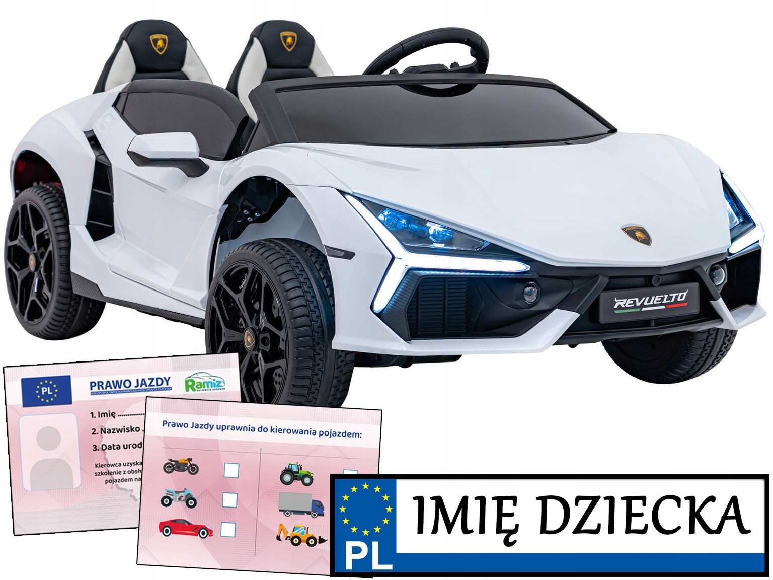 Lamborghini Revuelto XL Autko Dla Dzieci na akumulator Pilot tablica imię