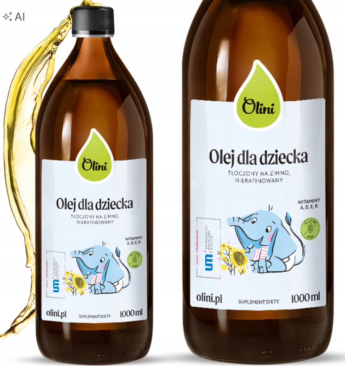 Olej dla dziecka 1000 ml Źródło Nnkt Uzupełnienie Diety Nierafinowany Olini